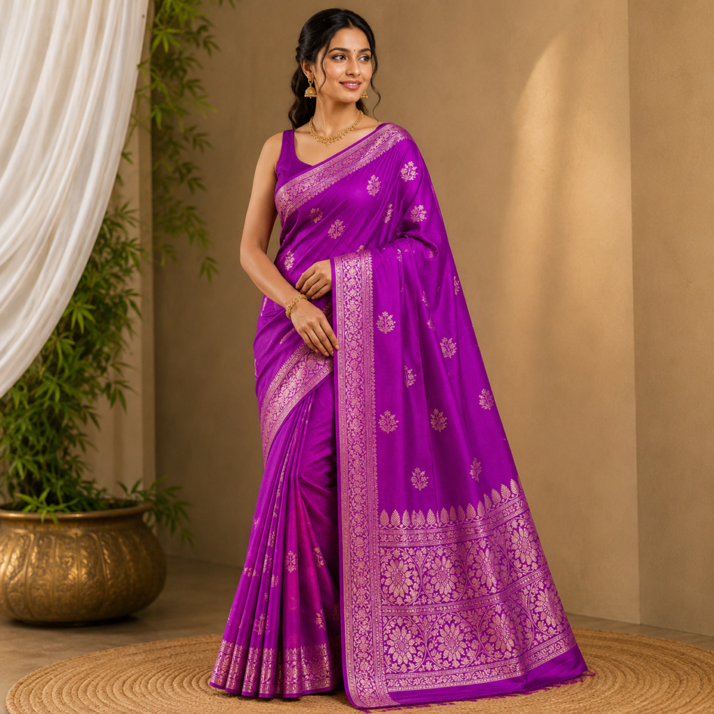Purple Katan Saree