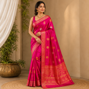 Pink And Red Banarasi Saree