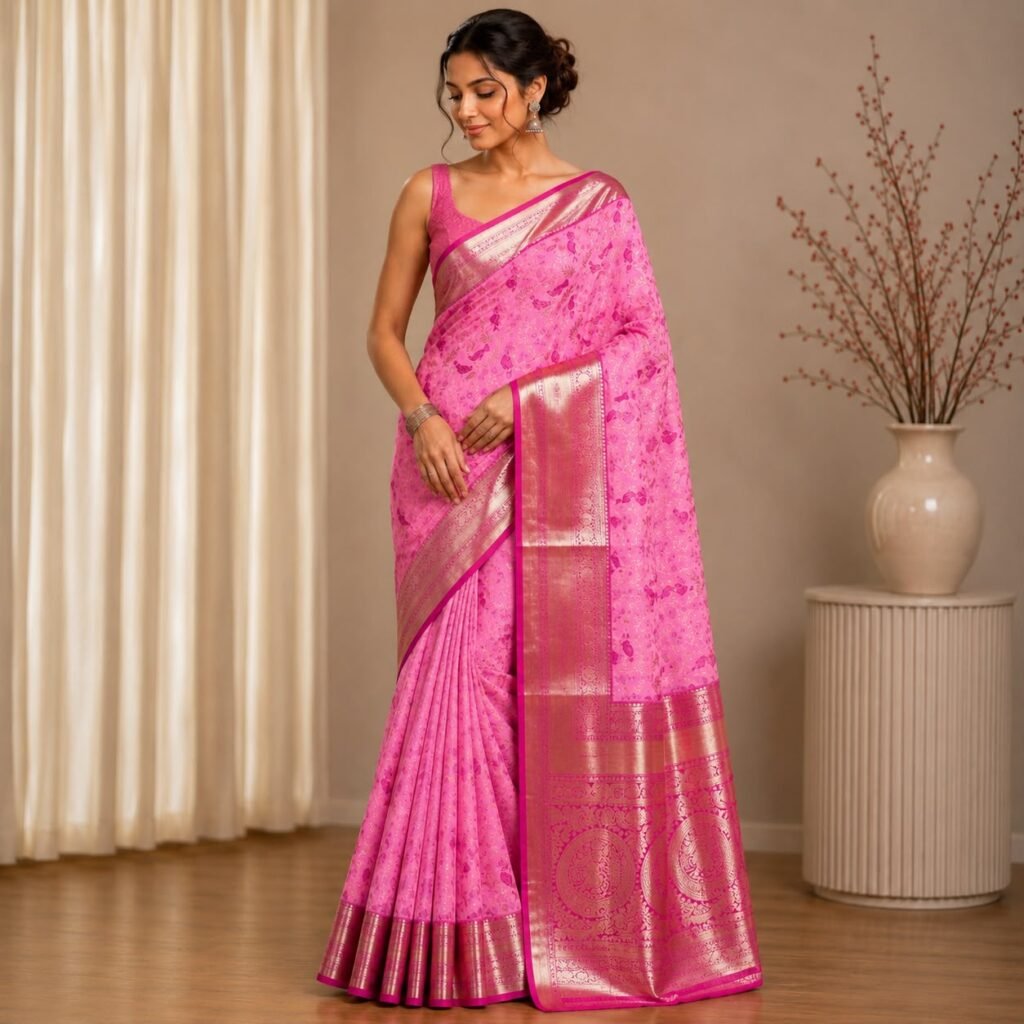 Blush Royale Pink Pattu Saree