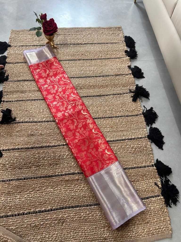 Red and Lavender Semi Pattu Saree