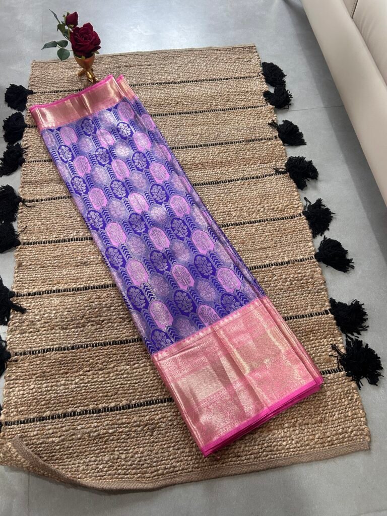 Blue and Pink Semi Pattu Saree
