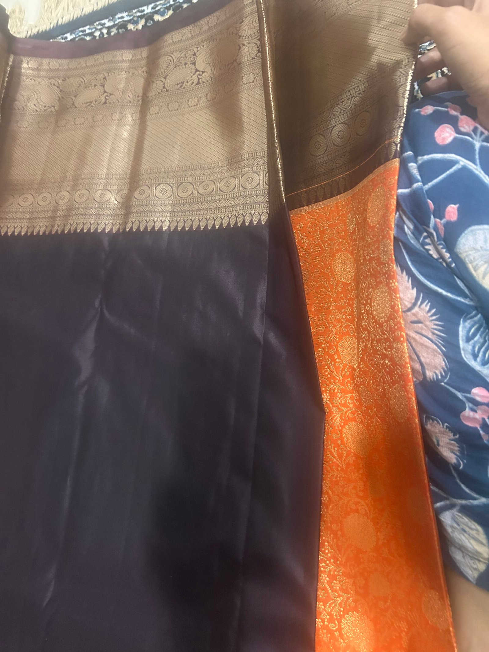 Orange and Brown Pattu Saree - Image 4