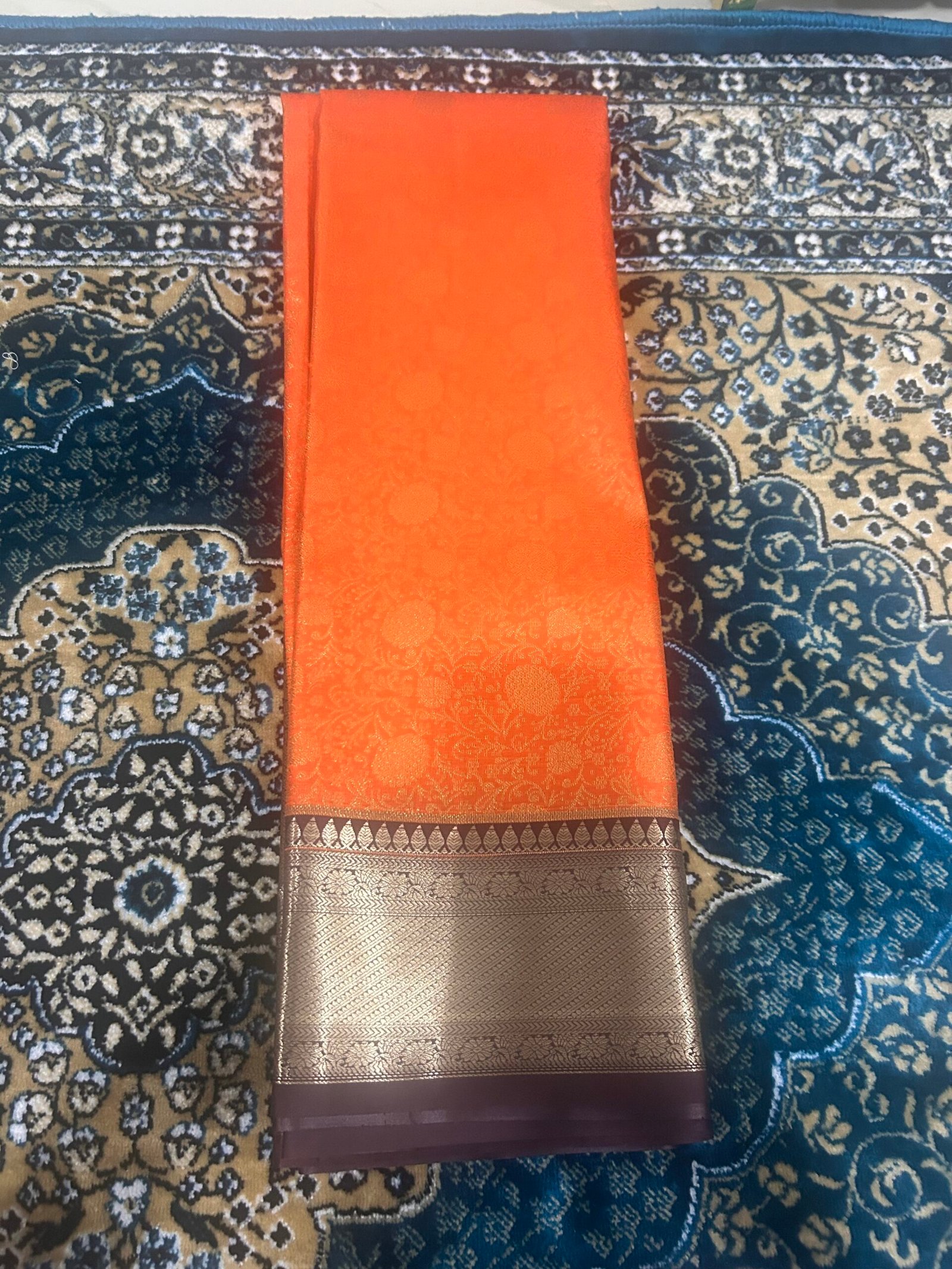 Orange and Brown Pattu Saree - Image 2