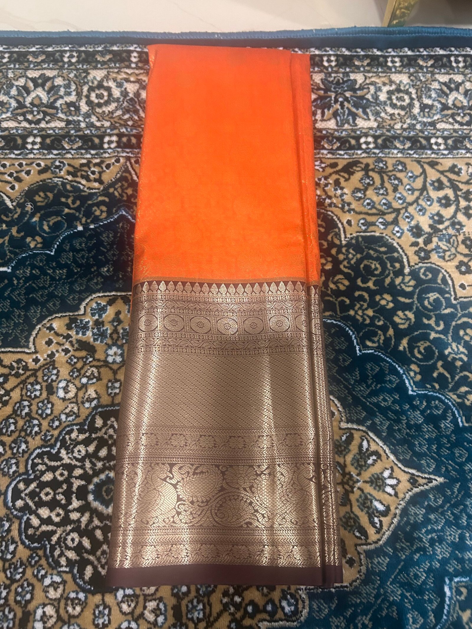 Orange and Brown Pattu Saree - Image 3
