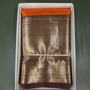 Orange and Brown Pattu Saree