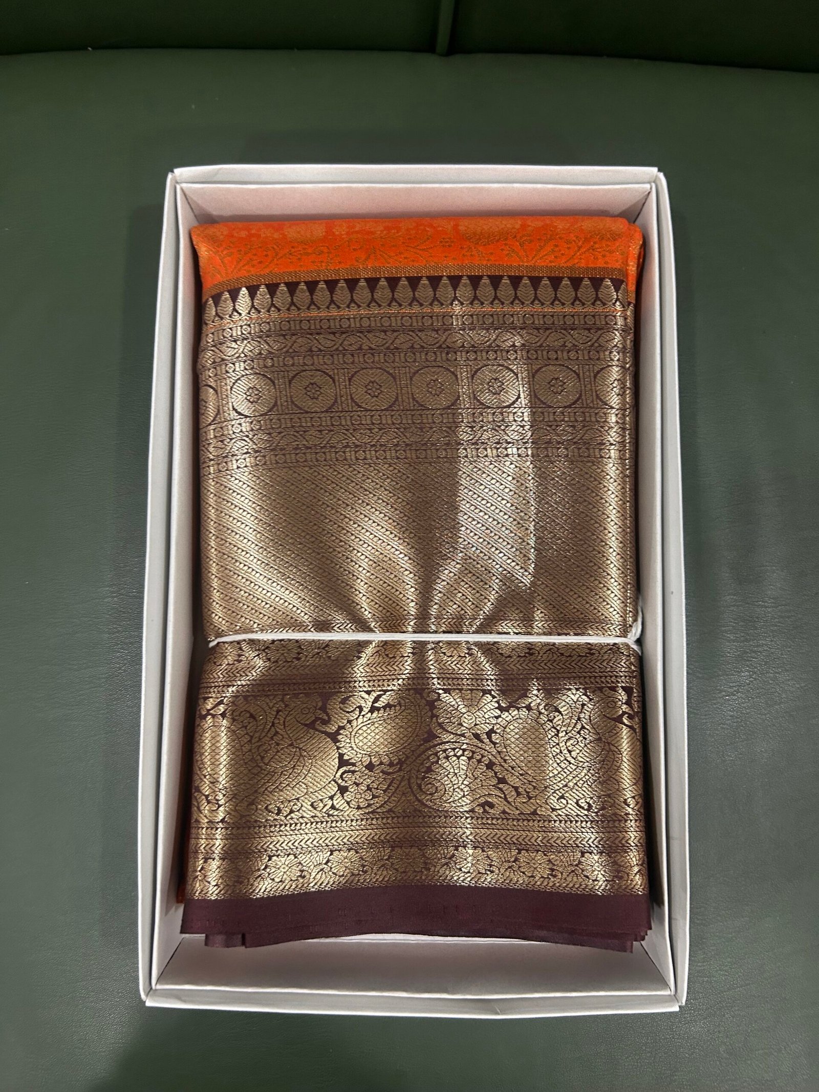 Orange and Brown Pattu Saree
