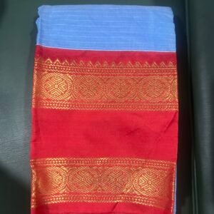 SkyBlue and Red Gadwal Cotton