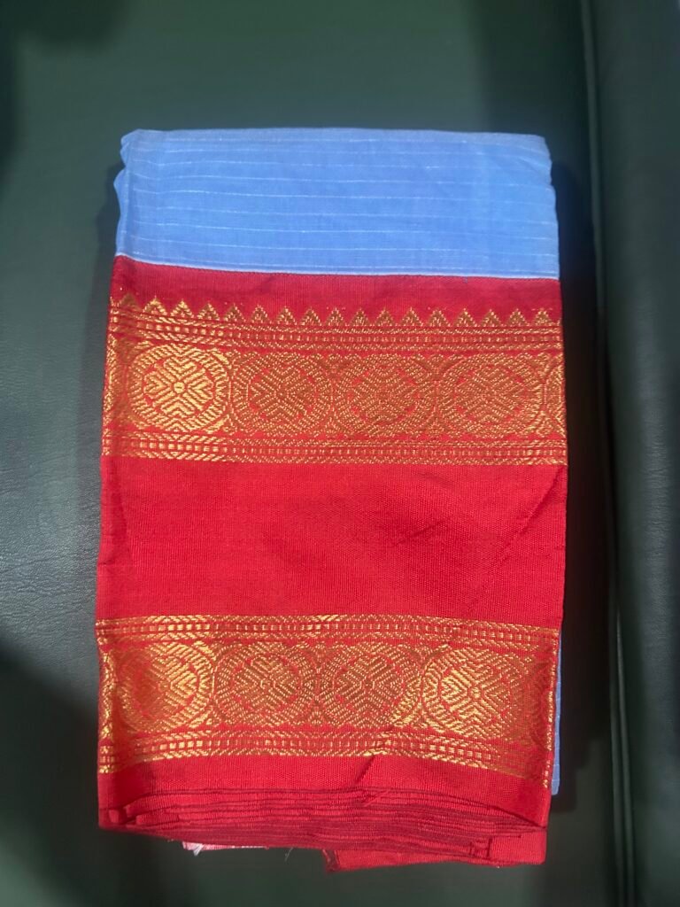 SkyBlue and Red Gadwal Cotton