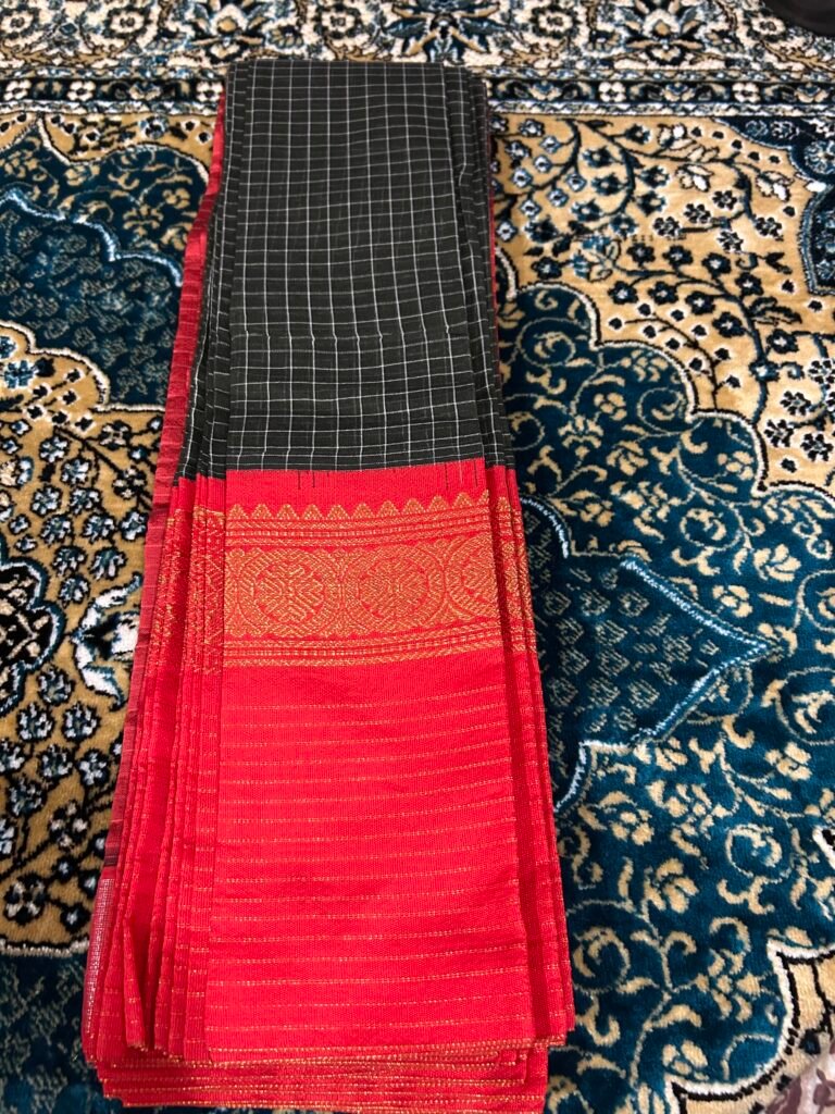 Black and Red Gadwal Cotton