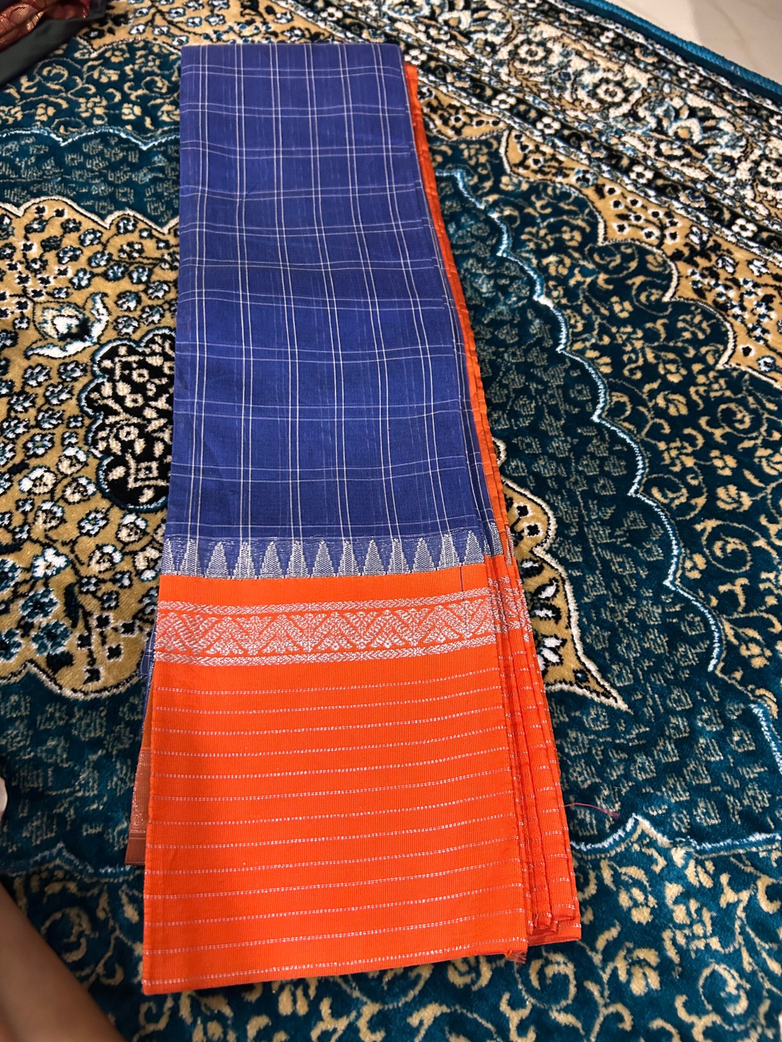 Blue and Orange Gadwal Cotton
