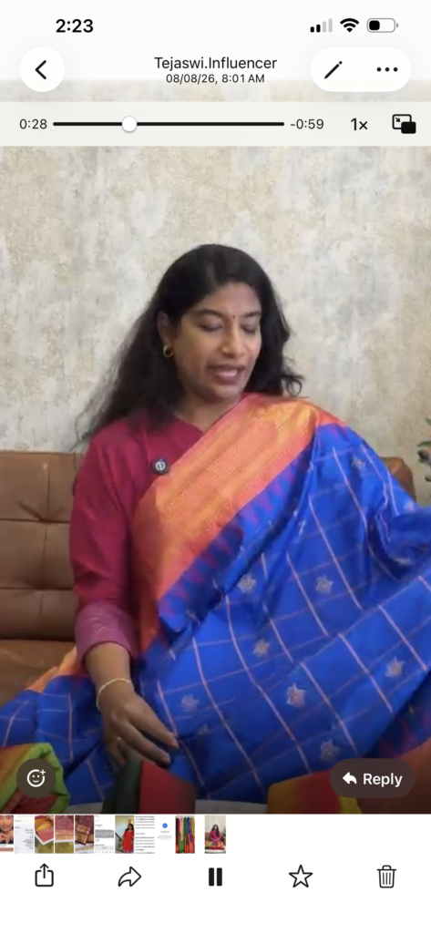 Blue and Peach Gadwal Pattu Saree