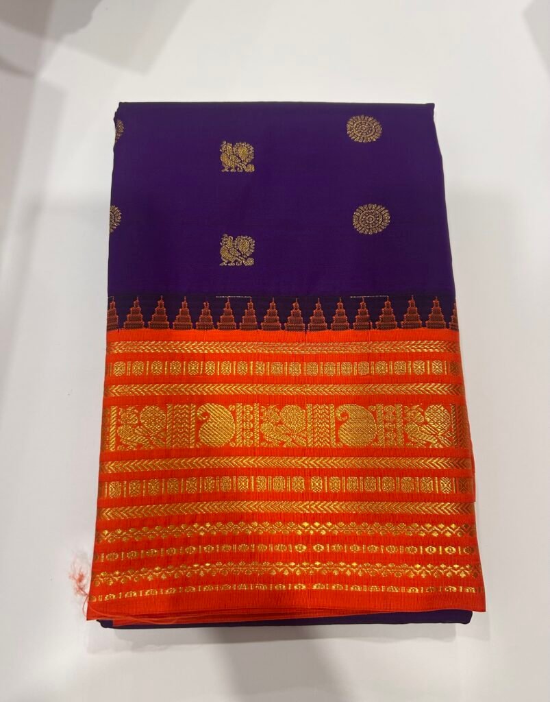 Purple With Orange Semi Kanjeevaram
