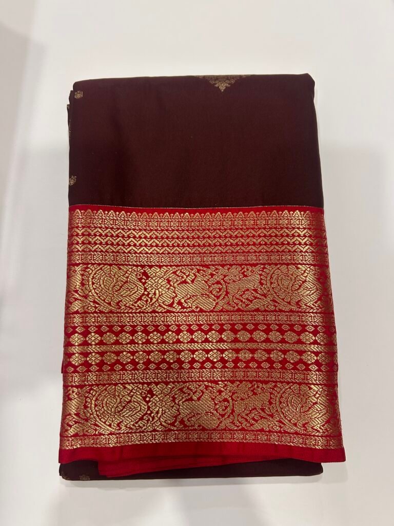 Brown and Red Semi Kanjeevaram