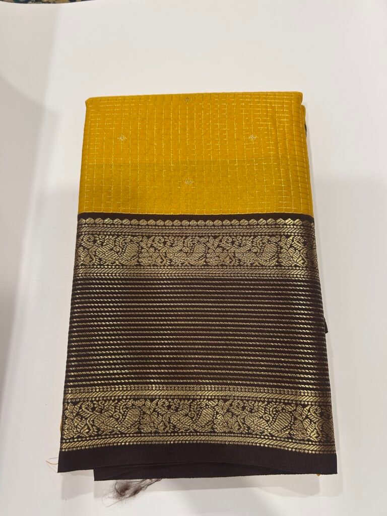Yellow and Brown Semi Kanjeevaram