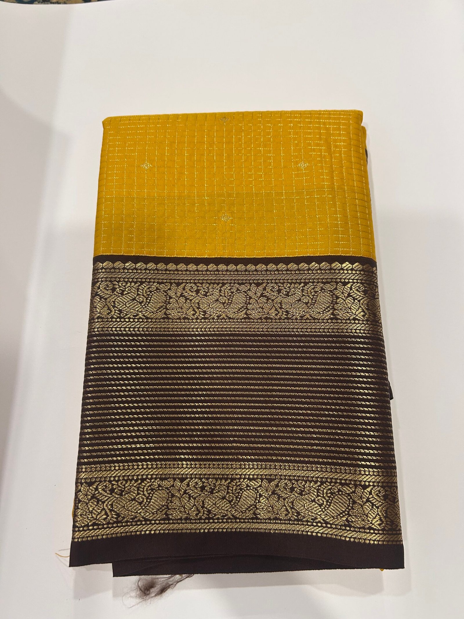Yellow and Brown Semi Kanjeevaram