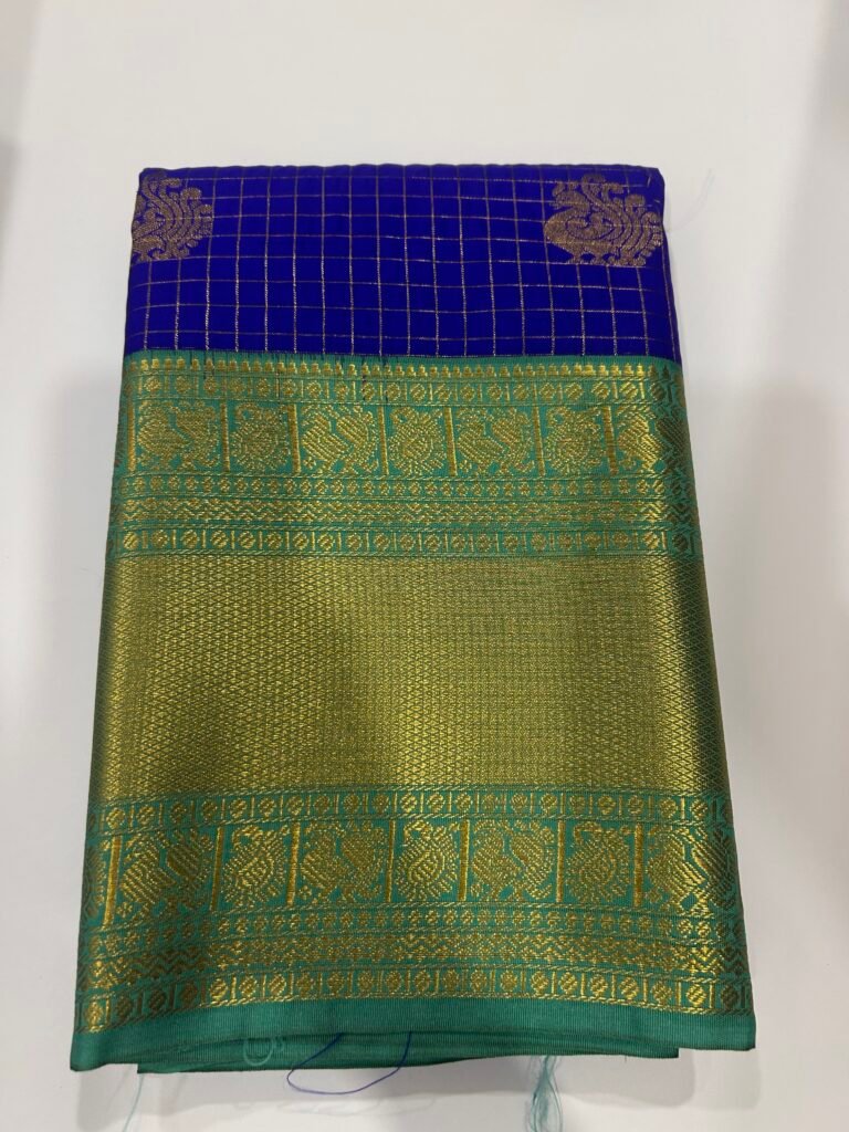Blue and Green Semi Kanjeevaram