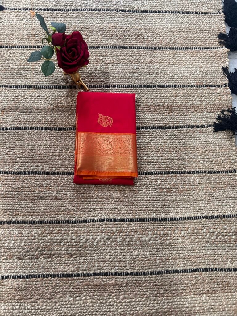 Red and Orange Semi Kanjeevaram