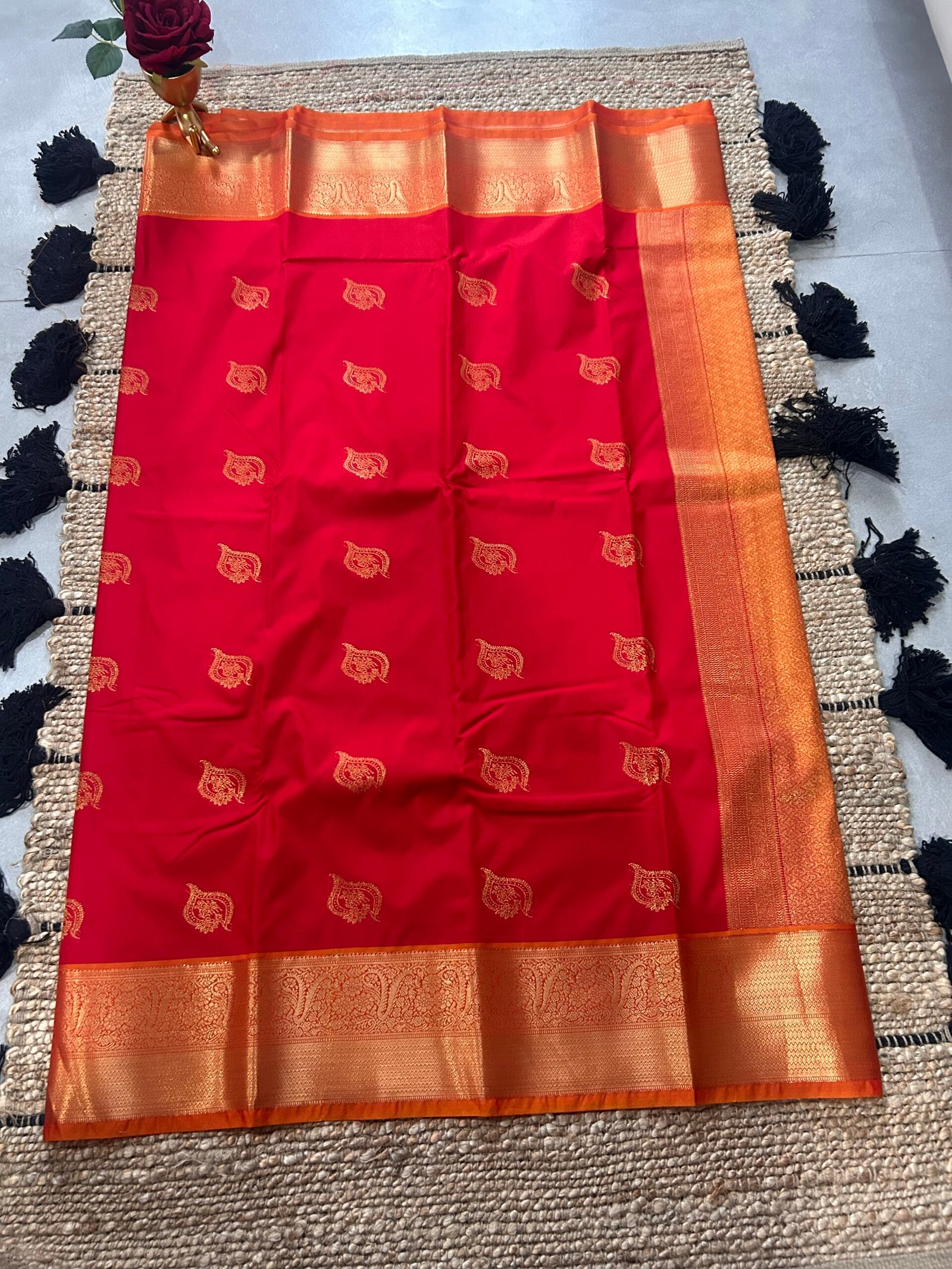 Red and Orange Semi Kanjeevaram - Image 3