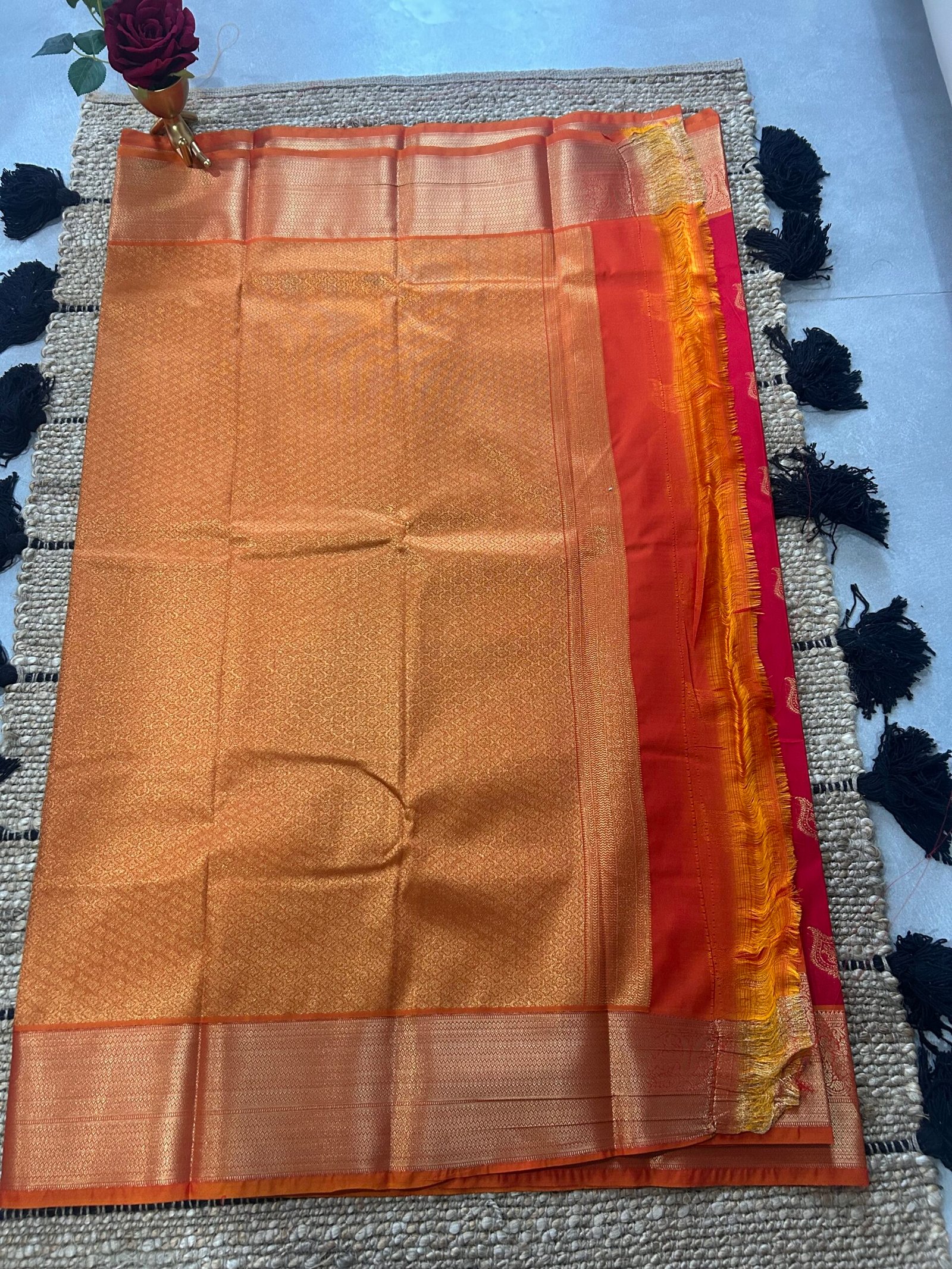 Red and Orange Semi Kanjeevaram - Image 4