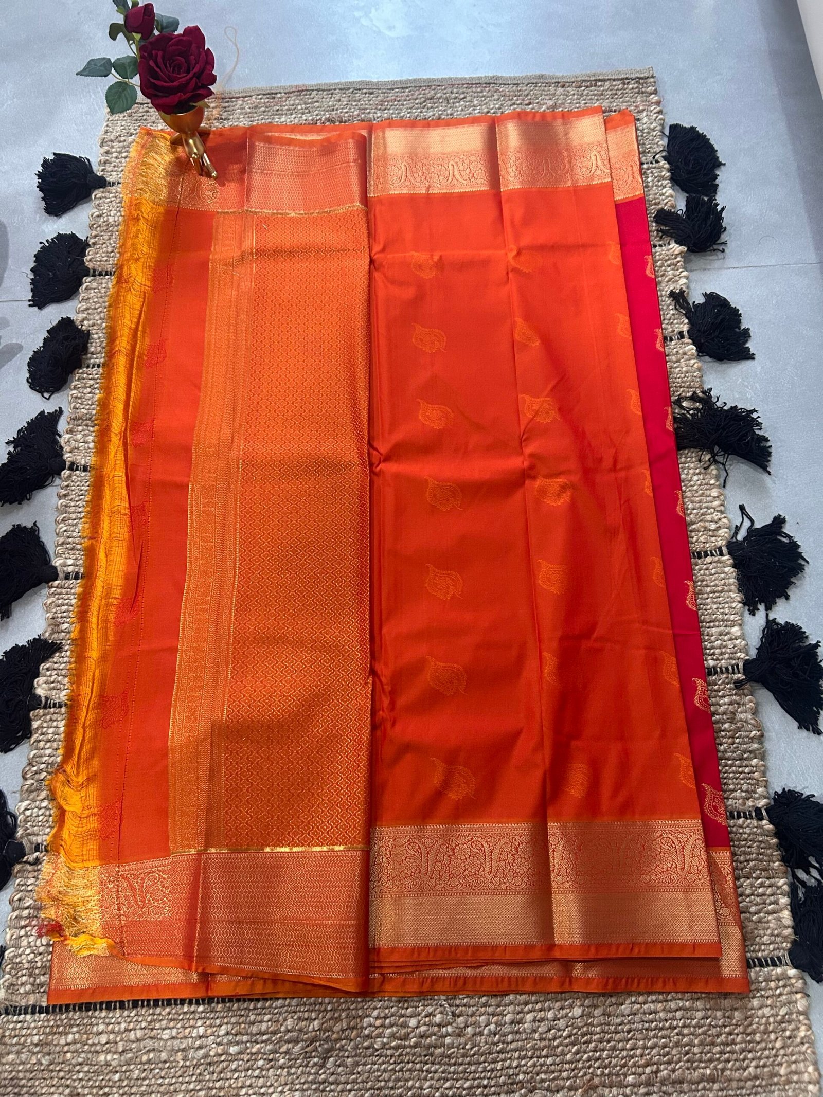 Red and Orange Semi Kanjeevaram - Image 5