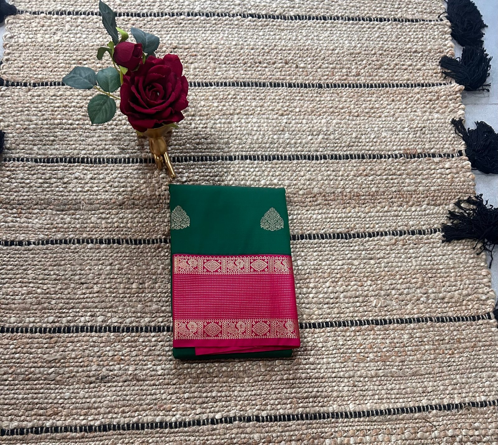 Green Gap Border Semi Kanjeevaram