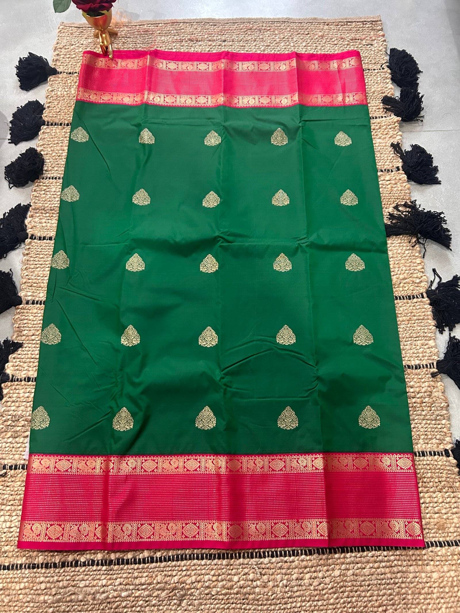 Green Gap Border Semi Kanjeevaram - Image 3