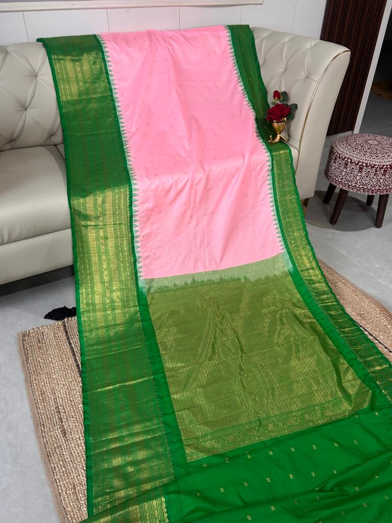 Pink and Green Gadwal Pattu