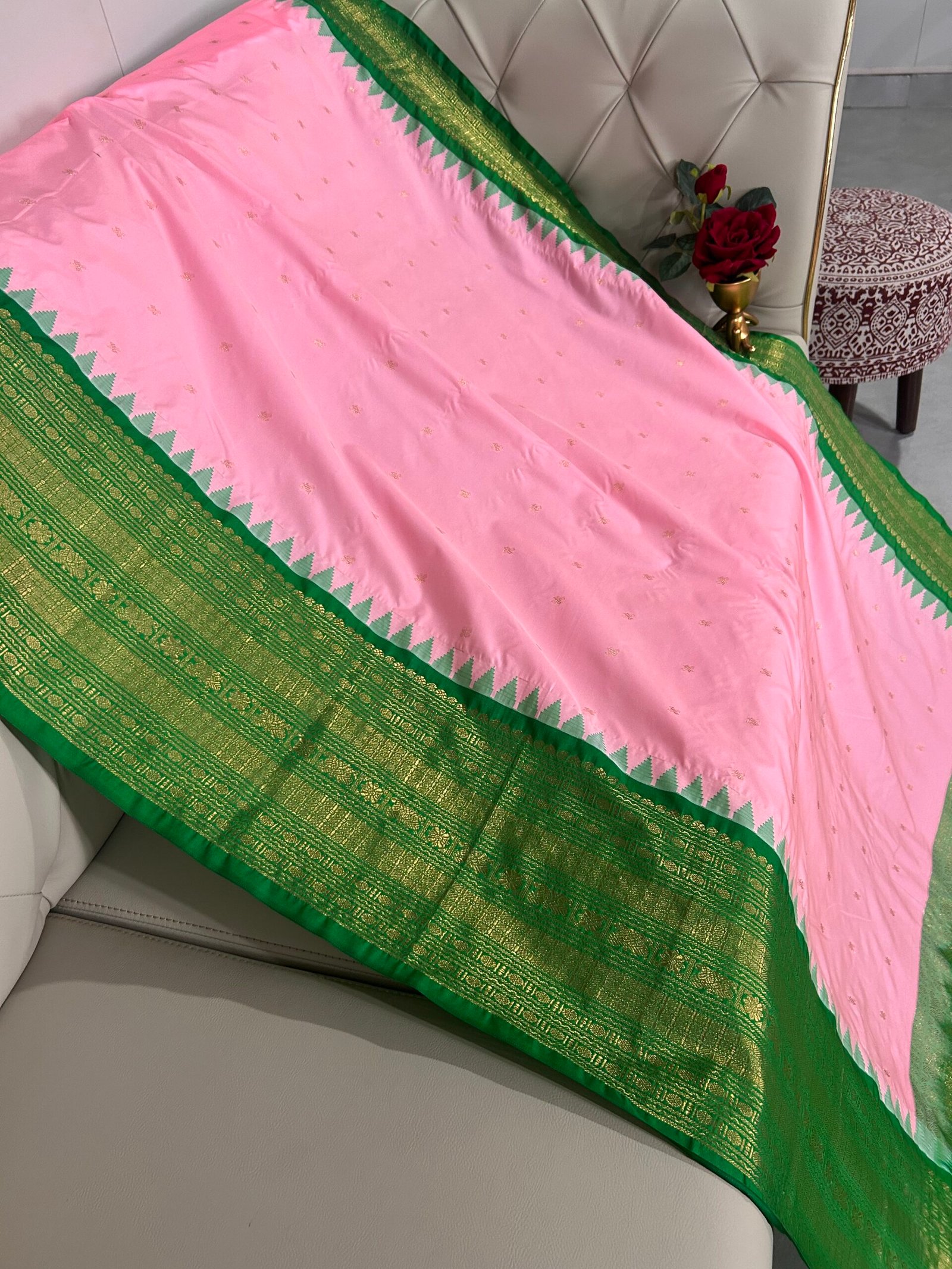 Pink and Green Gadwal Pattu - Image 3
