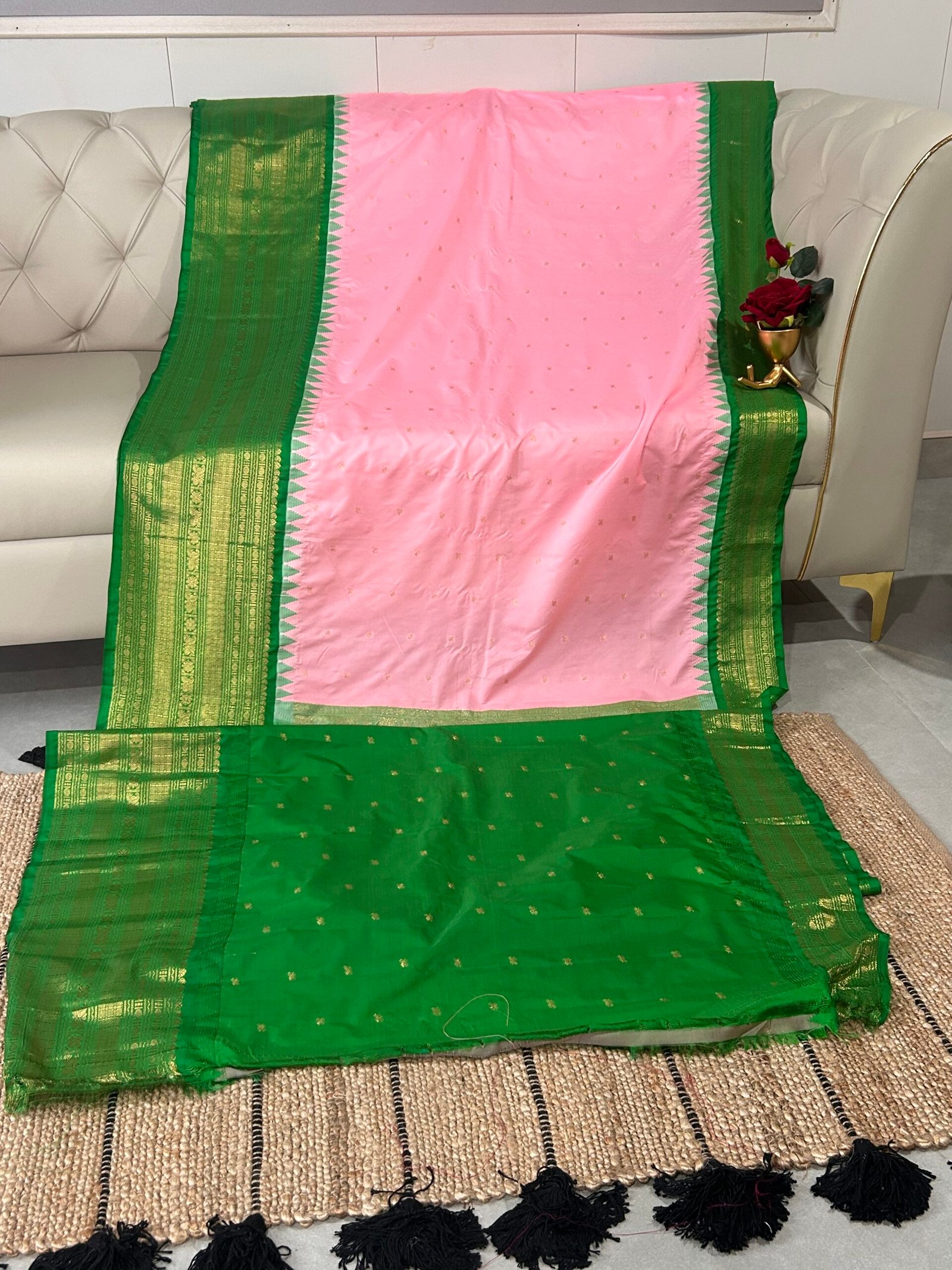 Pink and Green Gadwal Pattu - Image 2