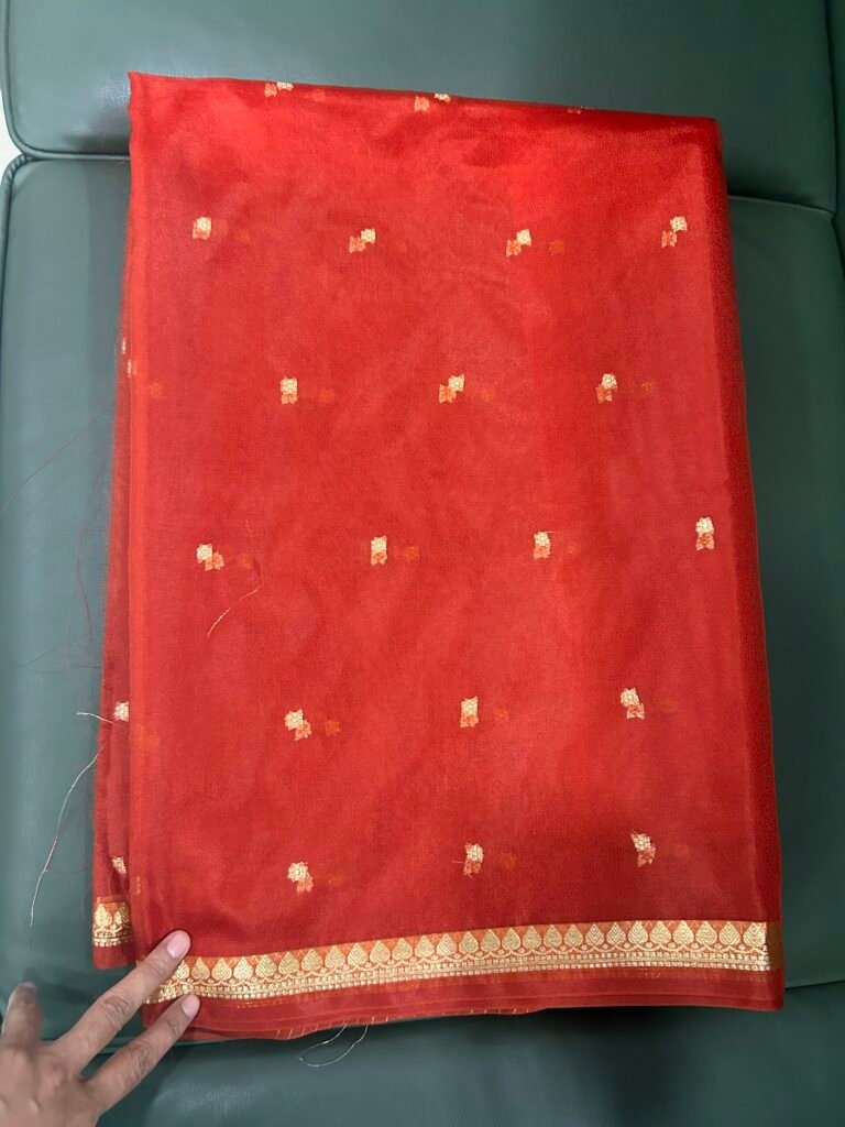 Semi Kora Saree - Brick color