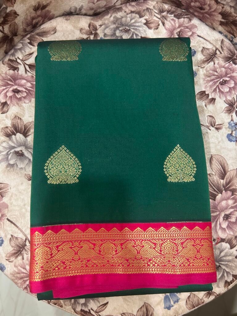 Semi Kanjeevaram - Green and Pink small border