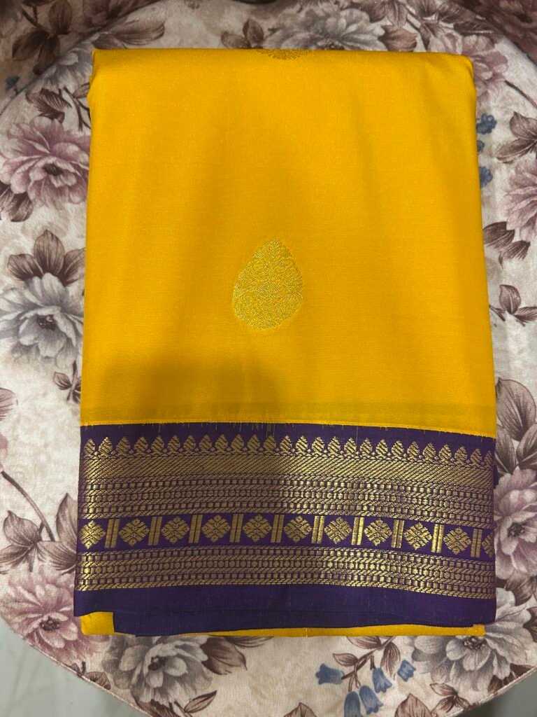 Semi Kanjeevaram - Mustard and Purple Border