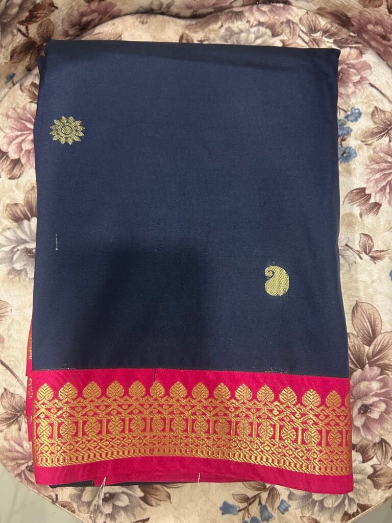 Semi Kanjeevaram - Black and pink small border