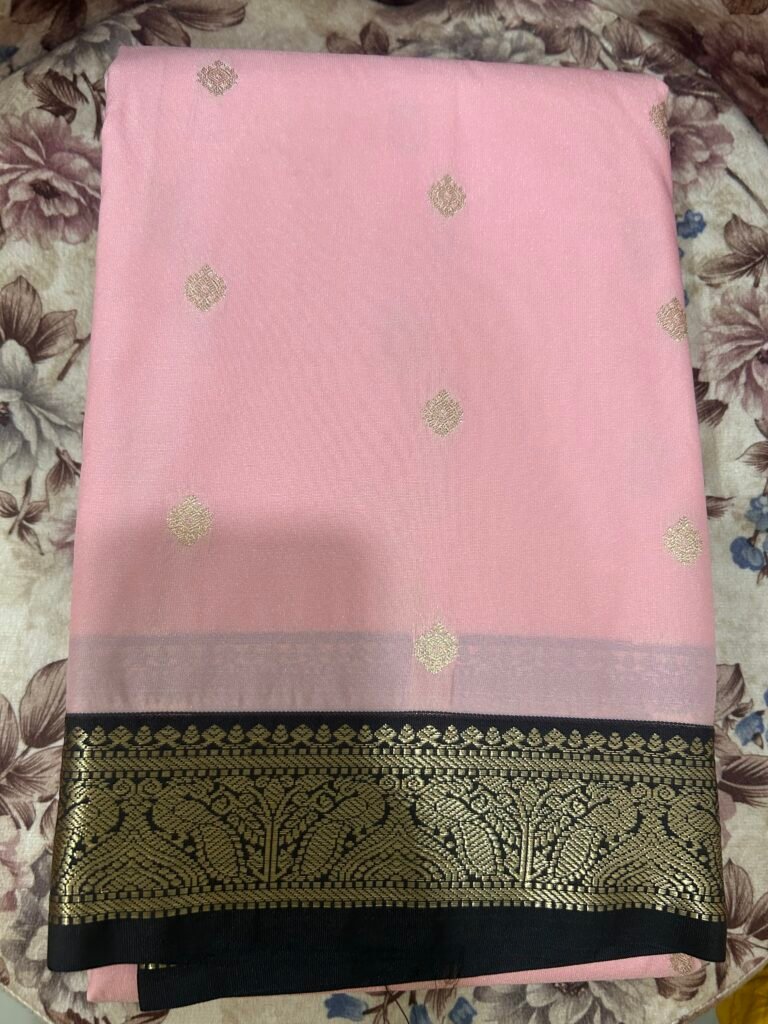 Semi Kanjeevaram - Baby Pink and Brown small border
