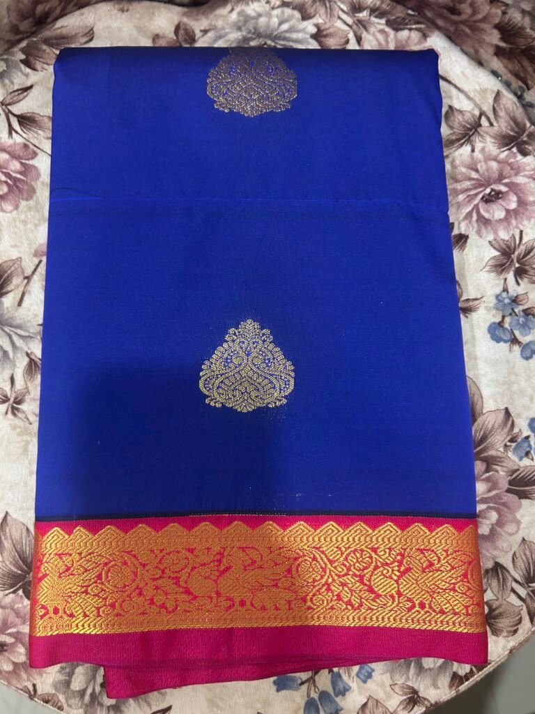 Semi Kanjeevaram - Blue and Pink small border