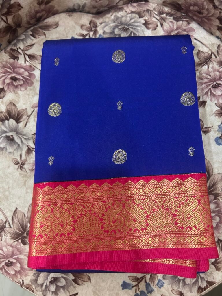 Semi Kanjeevaram - Blue and Pink Medium border