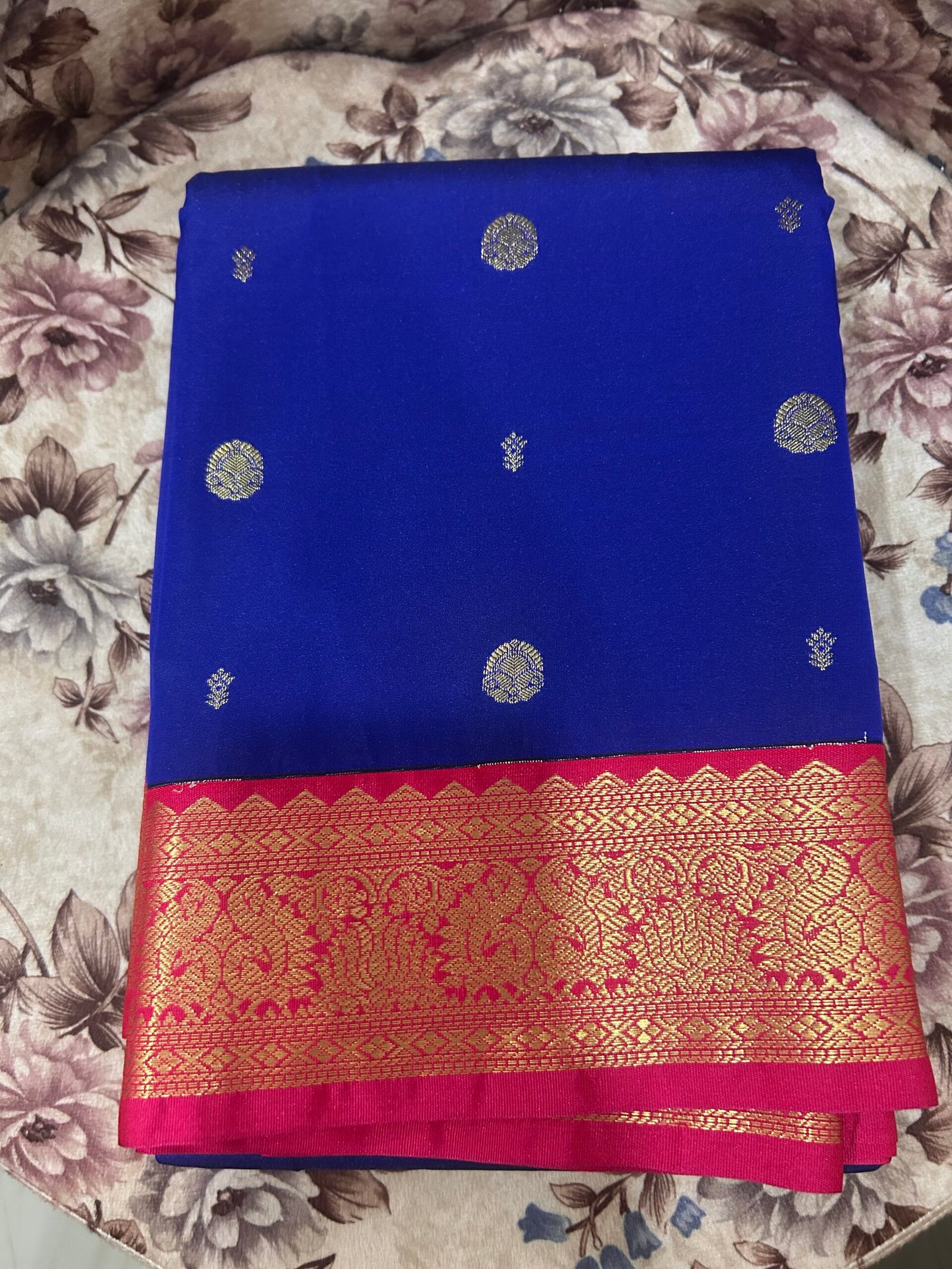 Semi Kanjeevaram - Blue and Pink Medium border