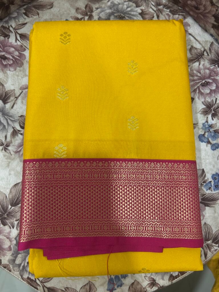 Semi Kanjeevaram - Yellow and Pink medium border