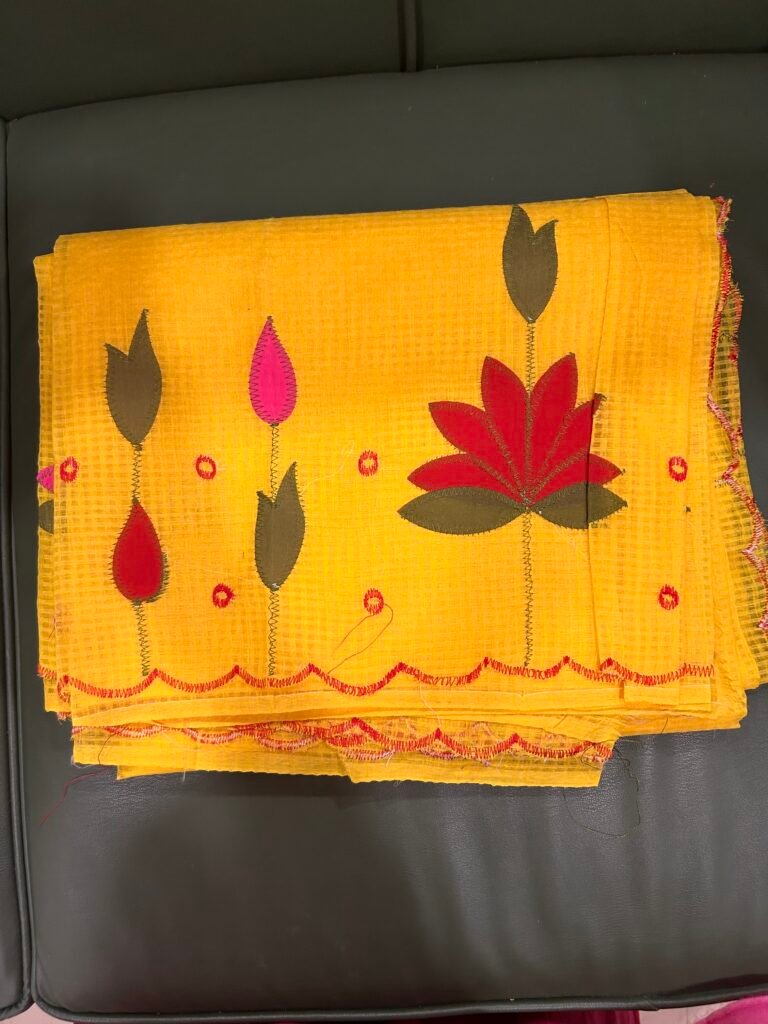 Yellow Kota Saree Lotus Patch Work