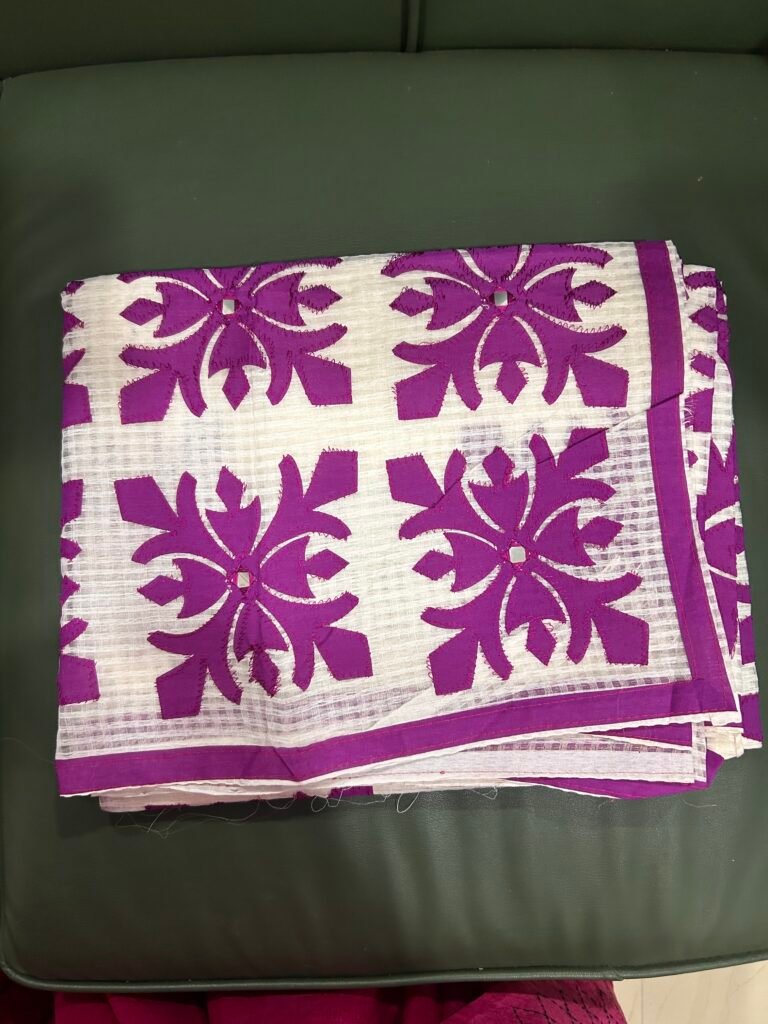 White and Purple Patch work Kota Saree