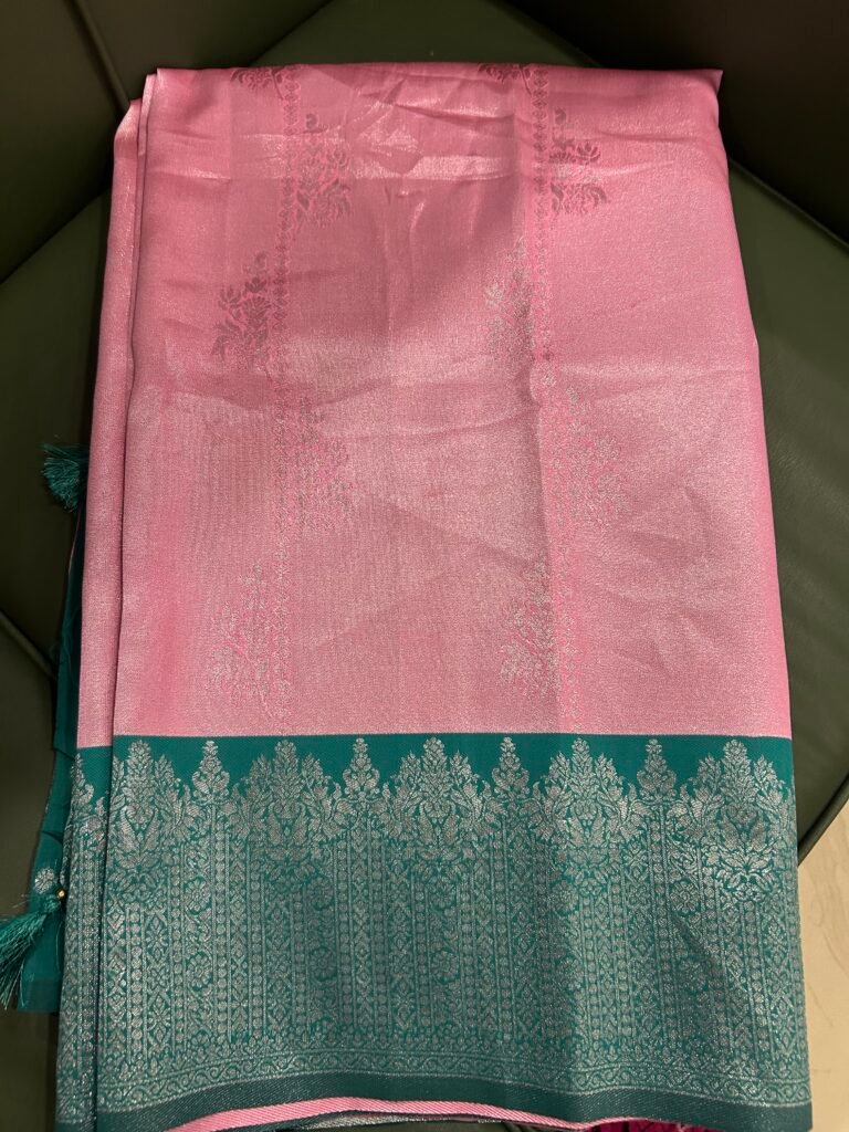 Pink And Blue Kanchi Semi Silk