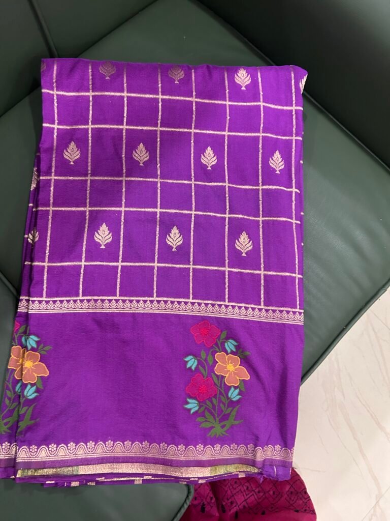 Budget Purple with Flower border Banaras Saree