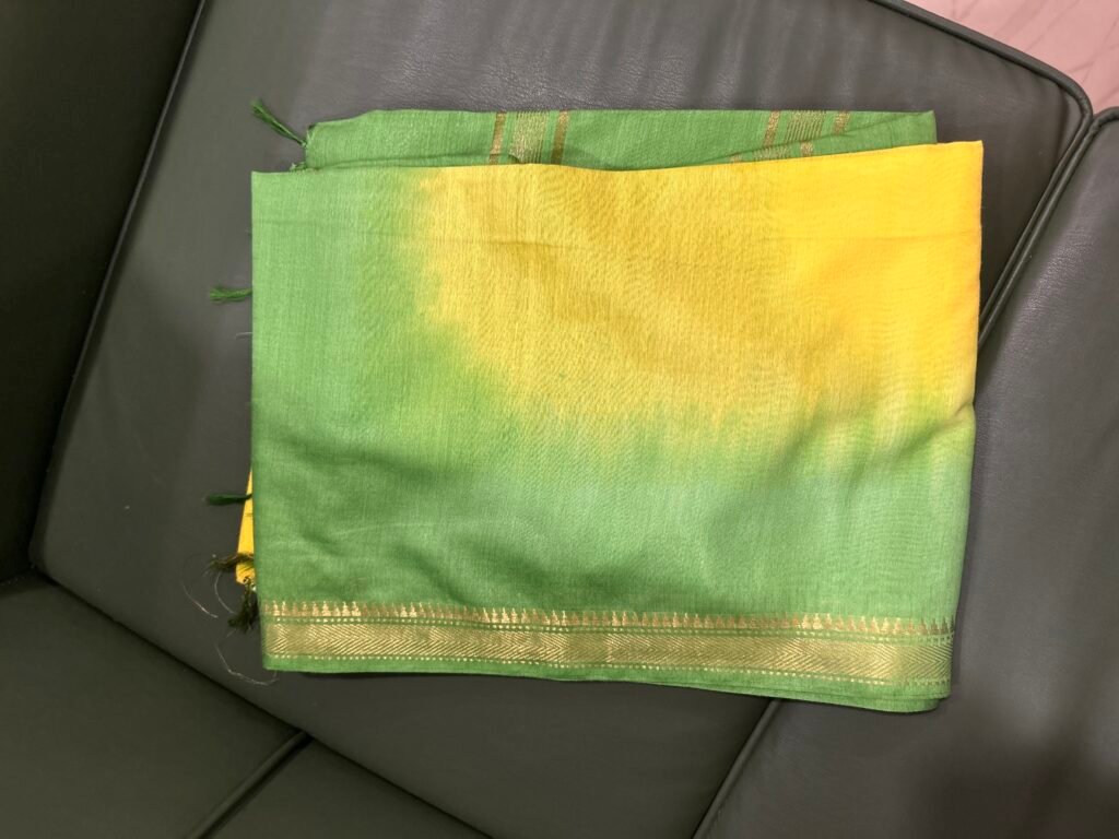 Yellow and Green Tie and Dye Ghicha Silk