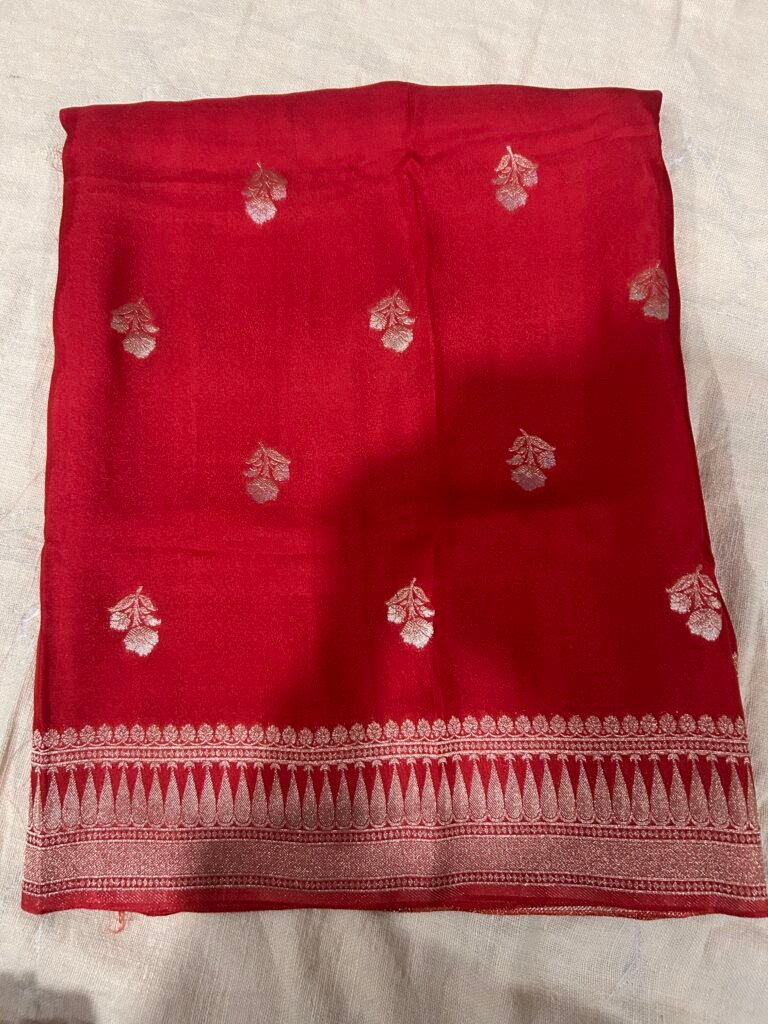 Red Pure Georgette Tissue Saree