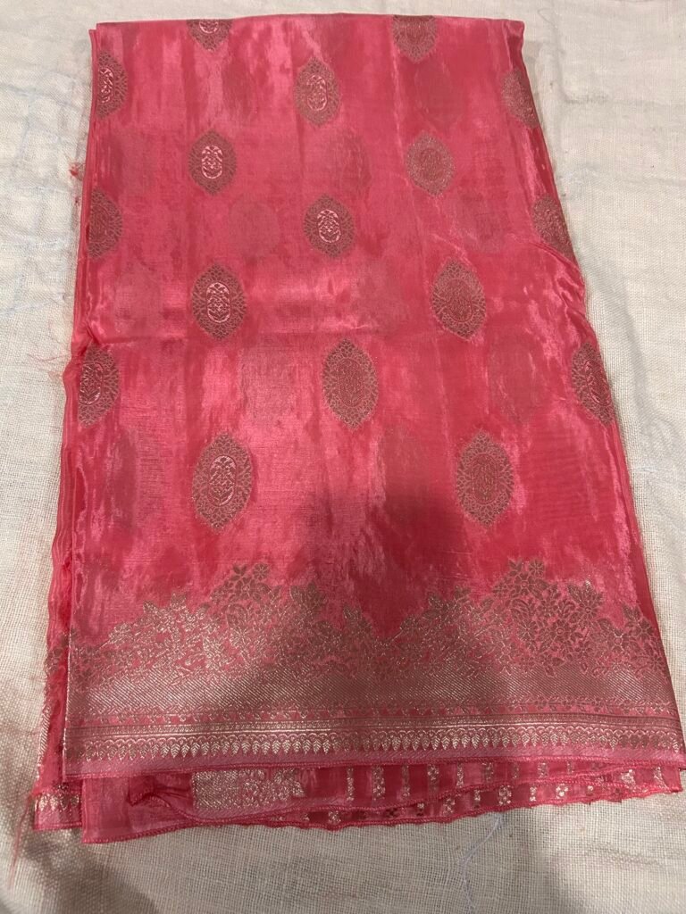 Peach Pure Crepe Mashru Saree