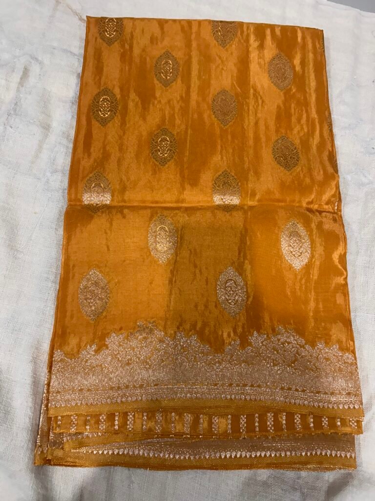 Golden Yellow Pure Crepe Mashru Saree