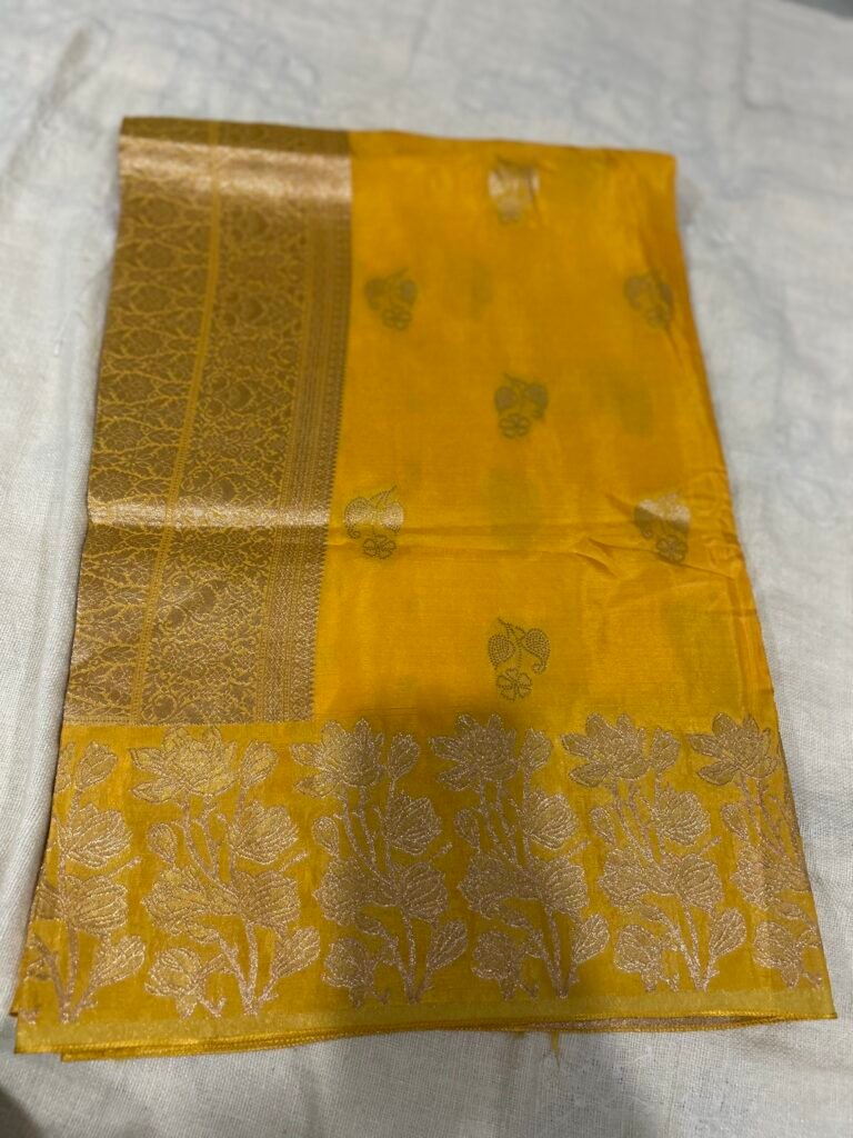 Golden Yellow Pure Crepe Saree