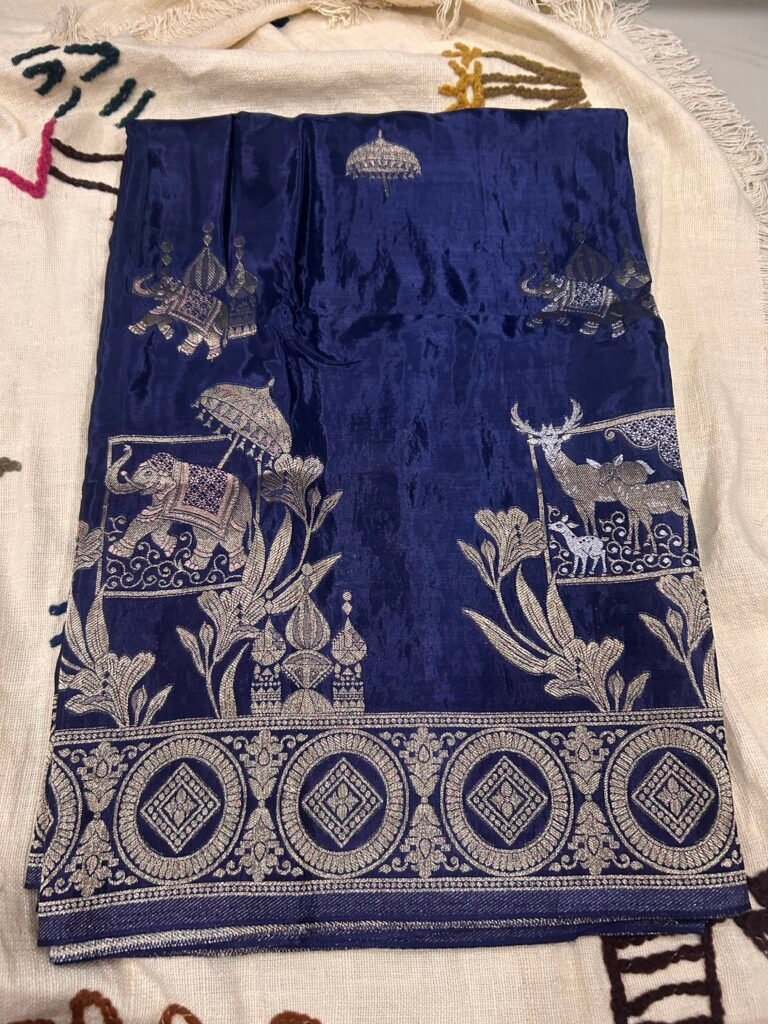 Navy Blue Elephant Weaving - HO Silk
