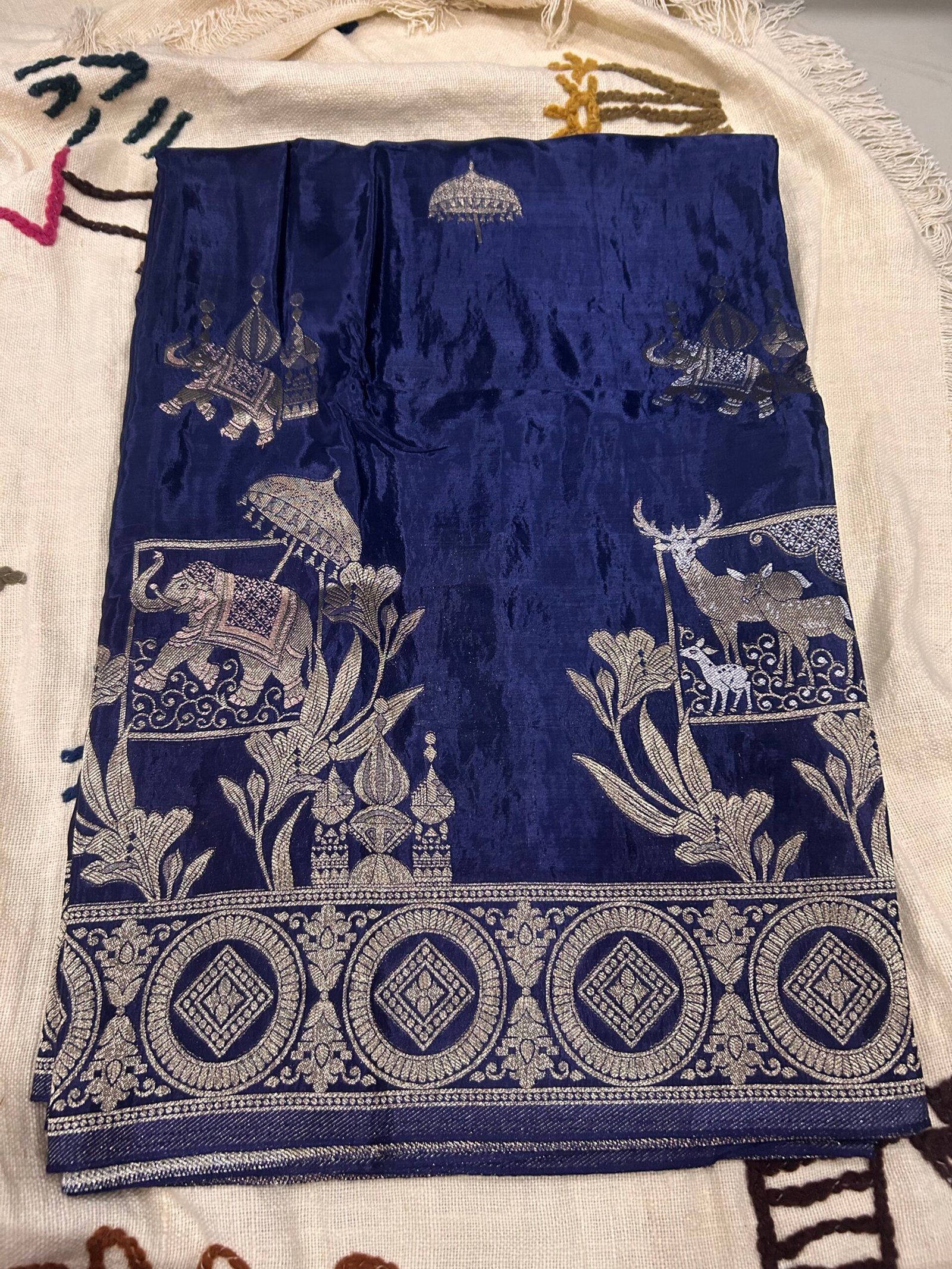Navy Blue Elephant Weaving - HO Silk