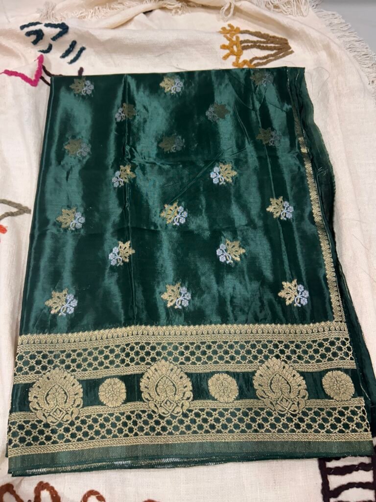 Bottle Green Flower Buti - HO Silk